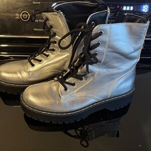 Silver Lace-Up Boots
